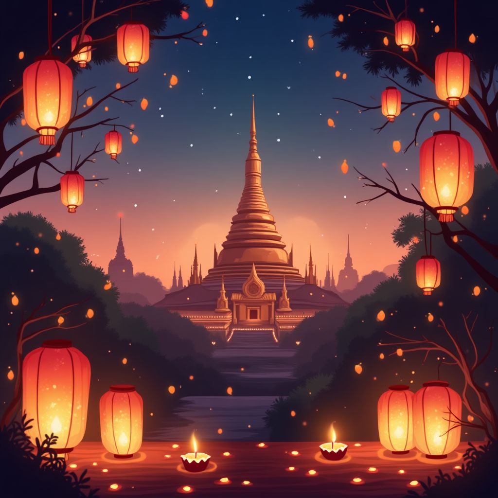 Cute and colorful paper lanterns and...