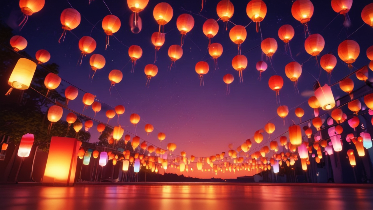 Colorful paper lanterns and candles...