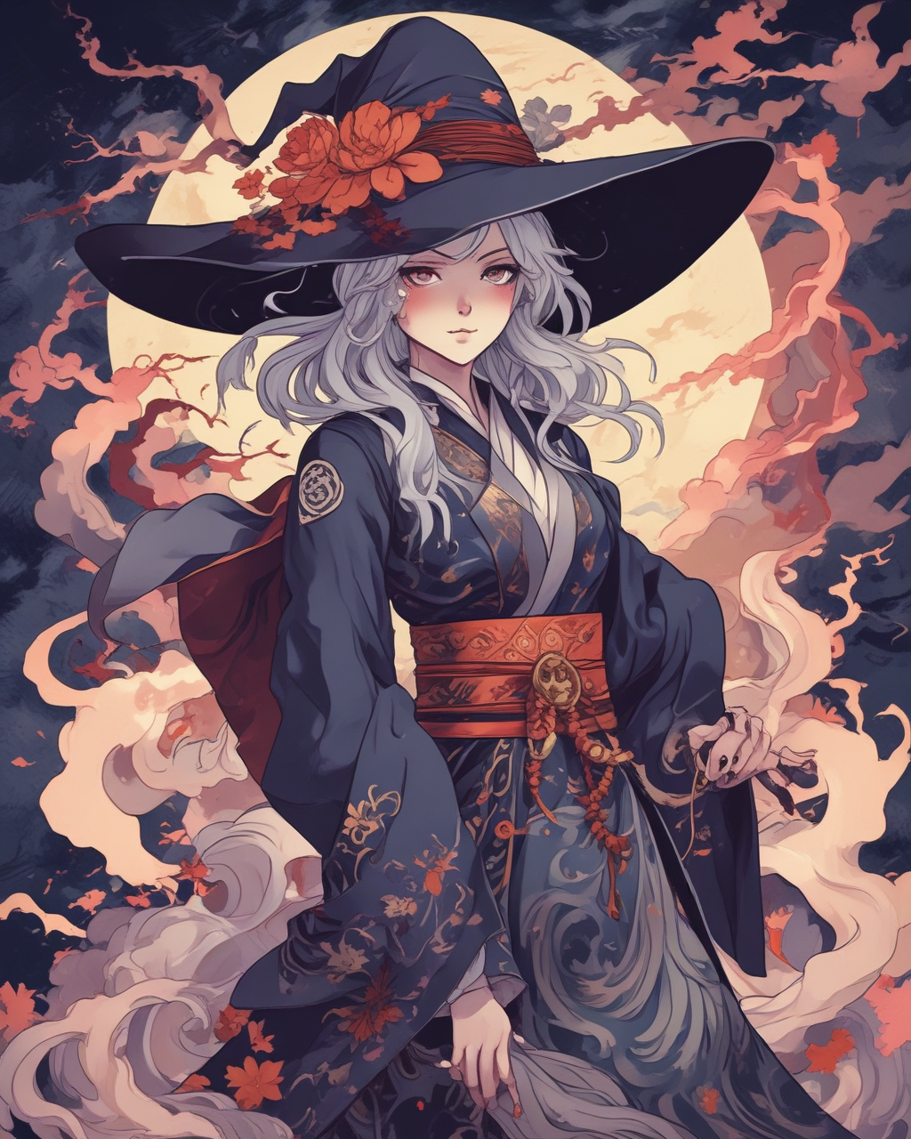 A anime witch woman painting, Ukiyo-e...